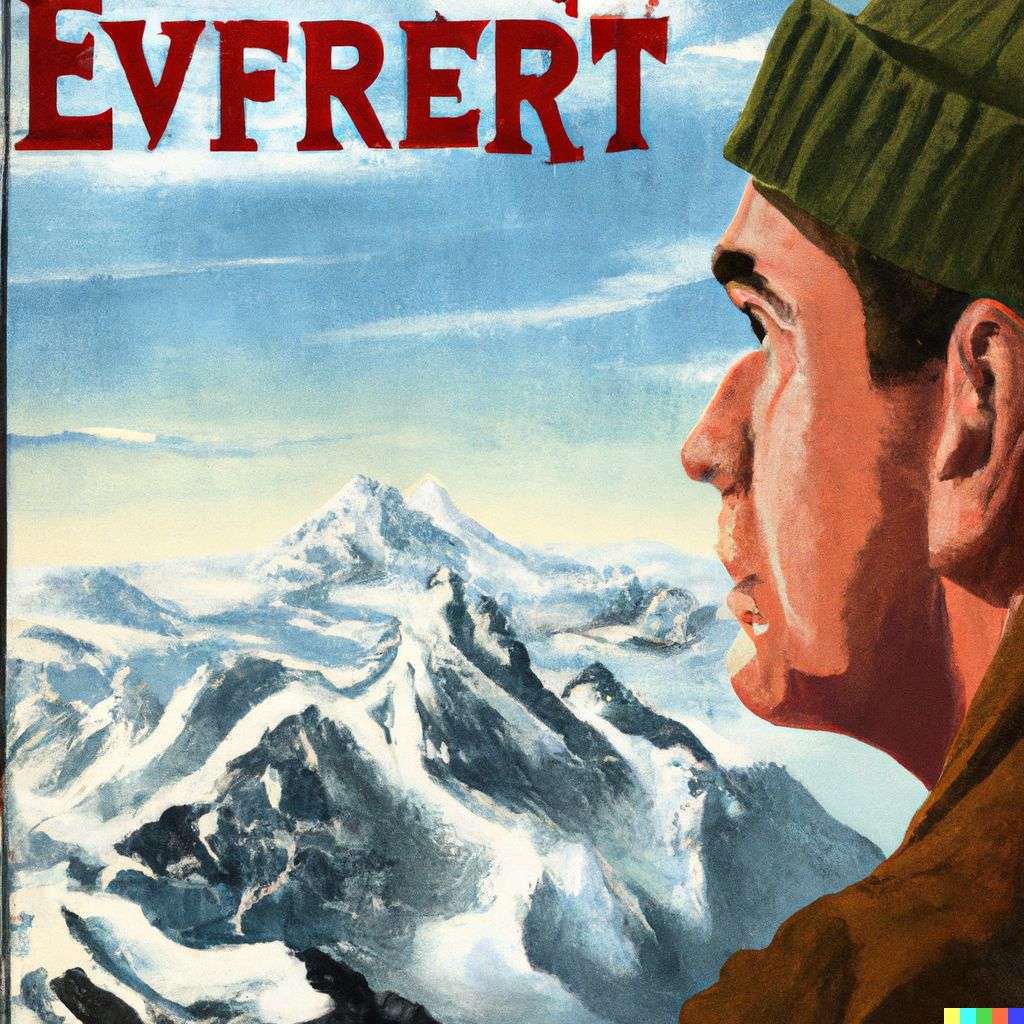 someone gazing at Mount Everest, movie poster from the '40s